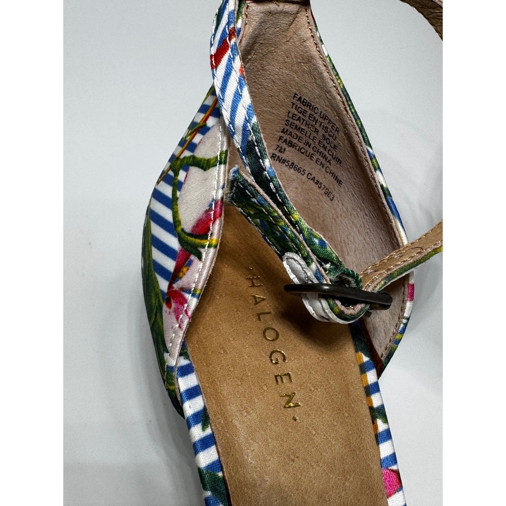 Halogen Womens Floral Striped Ankle Strap Stiletto Sandals Blue White Red 9.5M - Picture 4 of 7